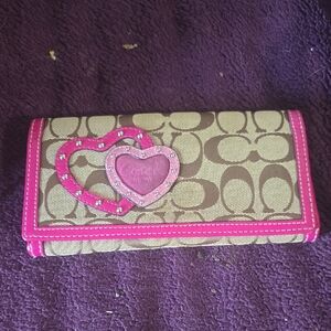 Coach Beige and Pink Heart Wallet